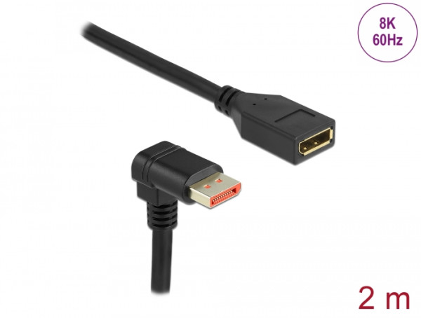 DeLOCK DisplayPort Verlängerungskabel Stecker 90° unten gewinkelt zu Buchse 8K 60 Hz 2 m (87091)