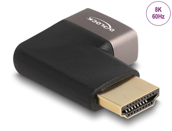 DeLOCK HDMI Adapter Stecker zu Buchse 90° rechts gewinkelt 8K 60 Hz grau Metall (60084)