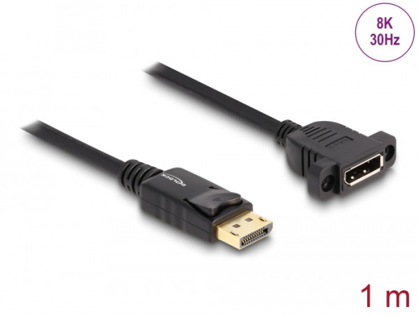 DeLOCK DisplayPort 1.4 Kabel 8K 30 Hz Stecker zu Buchse 1 m zum Einbau schwarz (87825)
