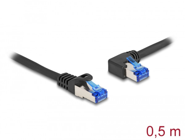 DeLOCK RJ45 Netzwerkkabel Cat.6A S/FTP gerade / links gewinkelt 0,5 m schwarz (80217)