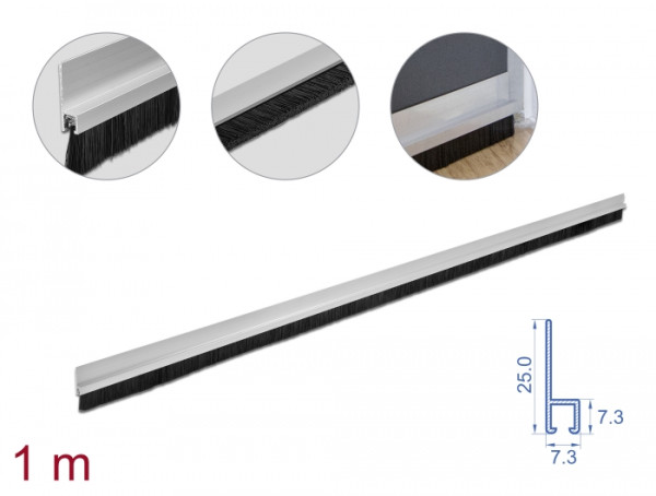 DeLOCK Bürstenstreifen 20 mm mit Alu-Profil gerade - Länge 1 m (66649)