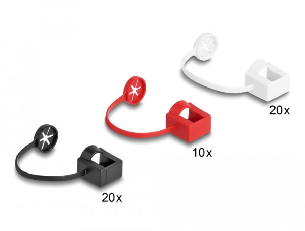DeLOCK Staubschutz für RJ45 Stecker mit Befestigungsclip 50er Set farbig (66973)