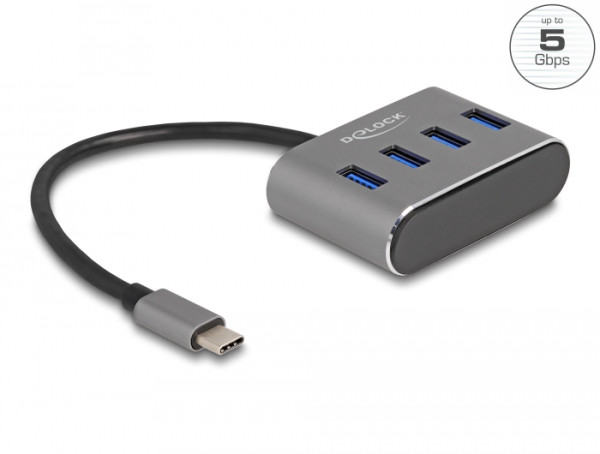 DeLOCK 4 Port USB 5 Gbps Hub mit USB Type-C Anschluss – USB Typ-A Buchsen oben (63223)
