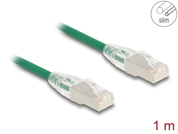 DeLOCK RJ45 Netzwerkkabel Cat.6A Stecker zu Stecker mit gebogener Rastnase U/FTP Slim 1 m grün (80365)