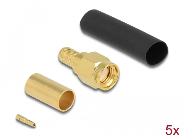 DeLOCK RP-SMA Stecker zum Crimpen LMR200 mit passendem Schrumpfschlauch (90043)