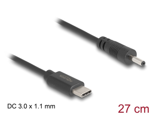 DeLOCK USB Type-C Stromkabel zu DC 3,0 x 1,1 mm Stecker 27 cm (85403)