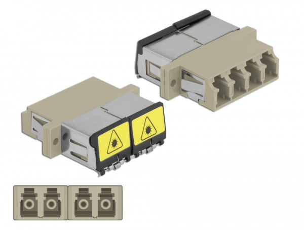DeLOCK LWL Kupplung mit Laserschutzklappe LC Quad Buchse zu LC Quad Buchse Multimode beige (86904)