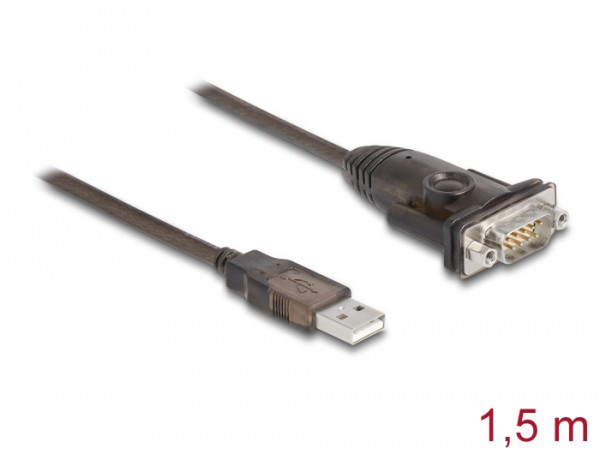 DeLOCK Adapter USB 2.0 Typ-A zu 1 x Seriell RS-232 D-Sub 9 Pin Stecker mit Muttern 1,5 m (62645)