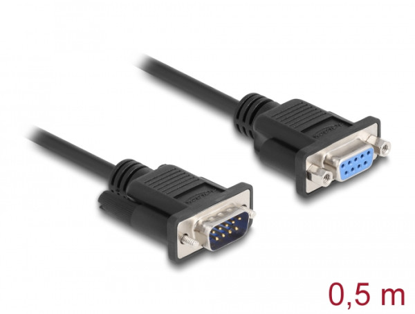 DeLOCK Seriell Kabel RS-232 D-Sub 9 Stecker zu Buchse Nullmodem mit schmalem Steckergehäuse 0,5 m (86886)