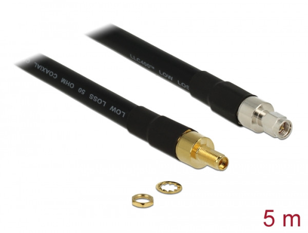 DeLOCK 5m SMA/SMA Koaxialkabel CFD400, LLC400 Schwarz (89427)