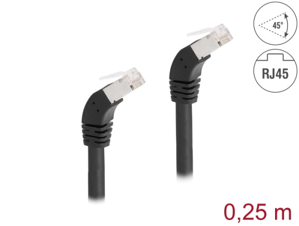 DeLOCK RJ45 Netzwerkkabel Cat.6A S/FTP 45° nach unten gewinkelt 0,25 m schwarz (80273)