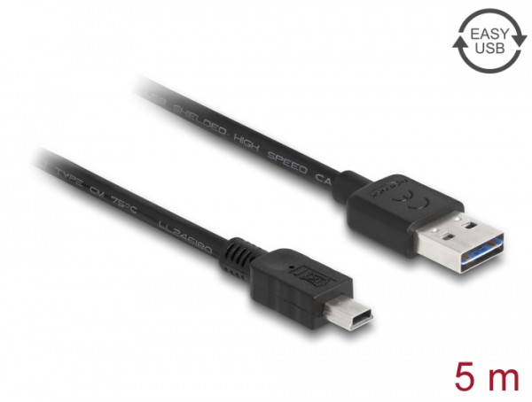 DeLOCK 5m USB 2.0 A - mini USB m/m USB Kabel USB A Mini-USB A Schwarz (83365)