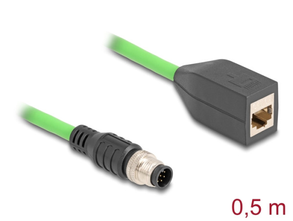 DeLOCK M12 Kabel A-kodiert 8 Pin Stecker zu RJ45 Buchse PUR TPU 0,5 m (60570)