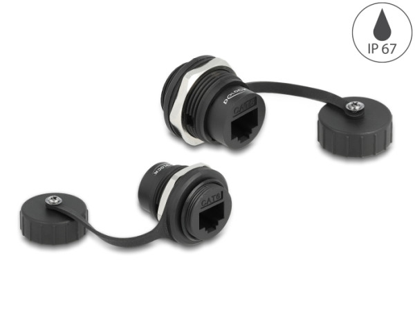 DeLOCK RJ45 Cat.6 Einbaubuchse mit Verschlusskappe IP67 staub- und wasserdicht (86962)