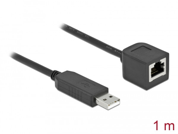 DeLOCK Serielles Anschlusskabel mit FTDI Chipsatz, USB 2.0 Typ-A Stecker zu RS-232 RJ45 Buchse 1 m schwarz (64164)