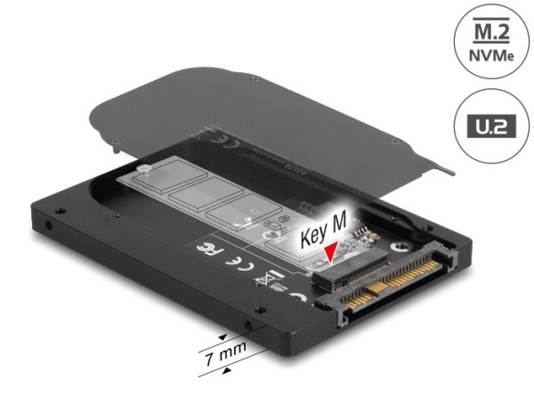 DeLOCK 2.5″ Konverter U.2 SFF-8639 zu M.2 NVMe Key M - 7 mm Höhe (63379)