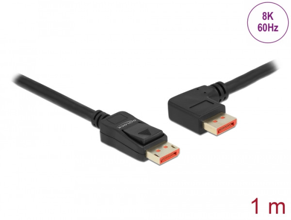DeLOCK DisplayPort Kabel Stecker gerade zu Stecker 90° links gewinkelt 8K 60 Hz 1 m (87044)
