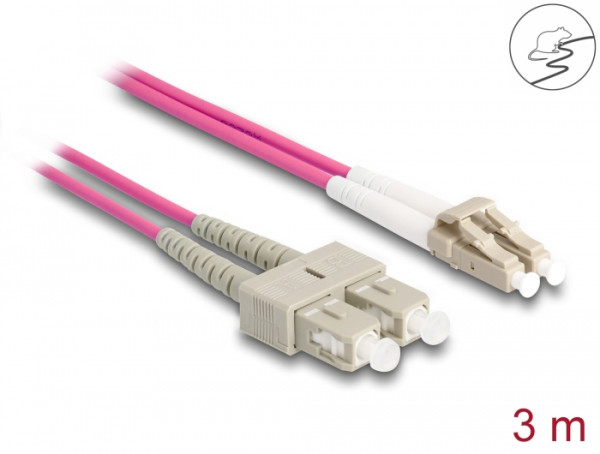 DeLOCK LWL Kabel mit Metallarmierung LC Duplex zu SC Duplex Multimode OM4 3 m (87918)