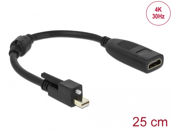 DeLOCK Adapter mini DisplayPort 1.2 Stecker mit Schraube > HDMI Buchse 4K Aktiv schwarz (62640)