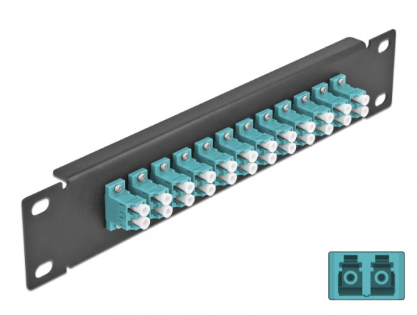 DeLOCK 10″ LWL Patchpanel 12 Port LC Duplex aqua 1 HE schwarz (66768)