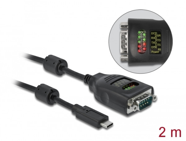 DeLOCK USB Type-C zu Seriell DB9 Adapter mit 9 LED RS-232 Tester (90414)