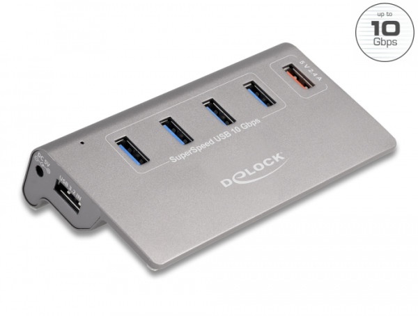 DeLOCK USB 10 Gbps Hub mit 4 USB Typ-A Ports + 1 Schnellladeport inkl. Netzteil (64182)