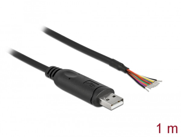 DeLOCK Adapterkabel USB 2.0 Typ-A zu seriell RS-232 mit 9 offenen Kabelenden + Schirmung 1 m (90524)