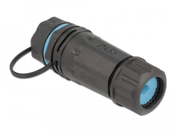 DeLOCK Kabelverbinder RJ45 Buchse zu RJ45 Buchse Cat.6A mit Gehäuse und Verschlusskappe wasserfest (86701)