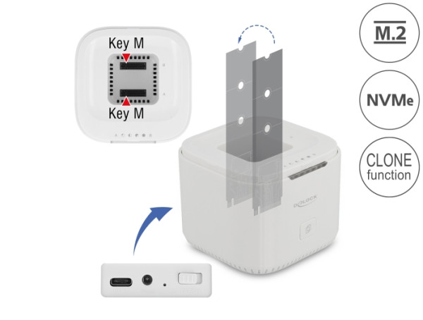 DeLOCK M.2 Dockingstation für 2 x M.2 NVMe PCIe SSD mit Klon Funktion (63331)