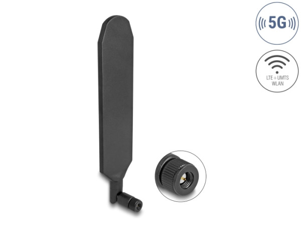 DeLOCK 5G LTE Antenne SMA Stecker 3 dBi omnidirektional drehbar mit Kippgelenk schwarz (90102)
