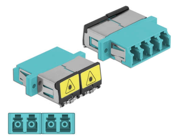 DeLOCK LWL Kupplung mit Laserschutzklappe LC Quad Buchse zu LC Quad Buchse Multimode aqua (86905)
