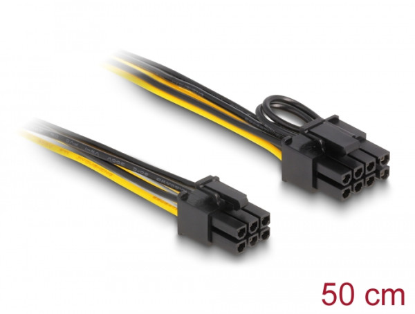 DeLOCK Stromkabel PCI Express 6 Pin Stecker zu PCI Express 6+2 Pin Stecker 50 cm (83004)