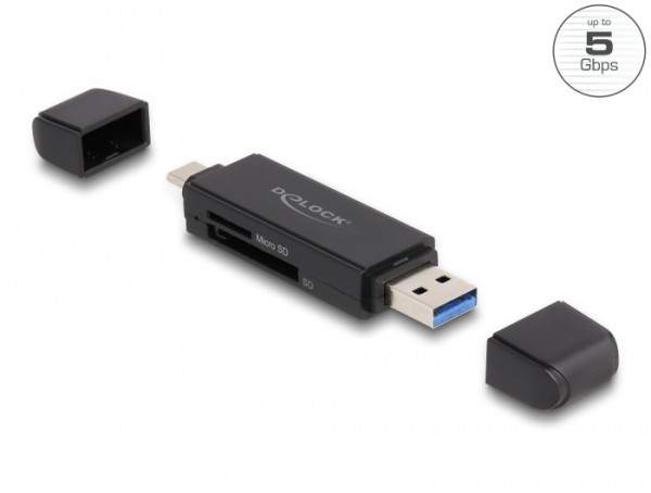DeLOCK Card Reader SuperSpeed USB 5 Gbps USB Type-C / Typ-A für SD und Micro SD Speicherkarten (91004)