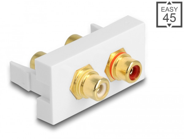 DeLOCK Easy 45 Modul 2 x Cinch Buchse, Farbring rot / weiß 22,5 x 45 mm (81396)