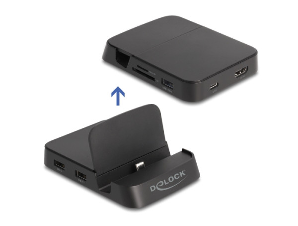 DeLOCK Smartphone Dockingstation 4K mit integrierter Halterung - HDMI / USB / Hub / SD / Micro SD für Android oder Windows (88018)