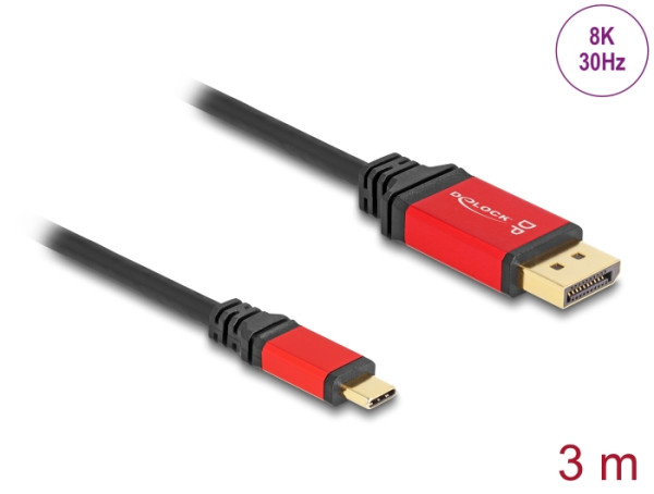 DeLOCK USB Type-C zu DisplayPort Kabel DP Alt Mode 8K 30 Hz mit HDR Funktion 3 m rot (80094)