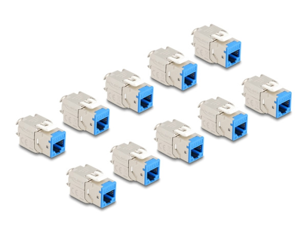 DeLOCK Keystone Modul RJ45 Buchse zu LSA Cat.6A werkzeugfrei blau Set 10 Stück (88113)