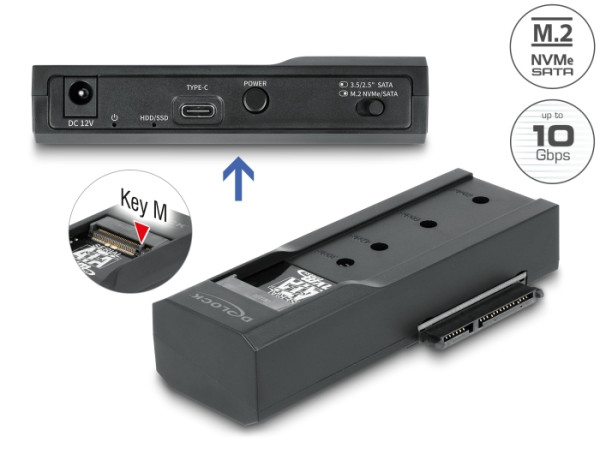 DeLOCK USB Type-C Konverter für 1 x M.2 SSD oder 1 x SATA SSD / HDD (64253)