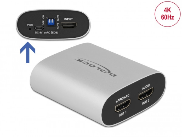 DeLOCK HDMI HD Audio Extractor 4K 60 Hz zu HDMI mit eARC (63332)