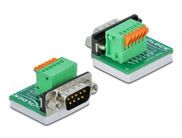 DeLOCK D-Sub 9 Stecker zu Terminalblock mit Drucktaster vertikal (66554)