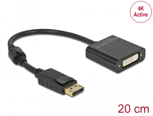 DeLOCK Adapter DisplayPort 1.2 Stecker zu DVI Buchse 4K Aktiv schwarz (63482)