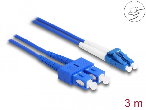 DeLOCK LWL Kabel mit Metallarmierung LC Duplex zu SC Duplex Singlemode OS2 3 m (87924)