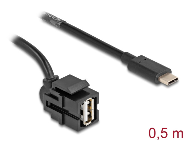 DeLOCK Keystone Modul USB 2.0 A Buchse zu USB Type-C Stecker 250° mit Kabel 0,5 m (88056)