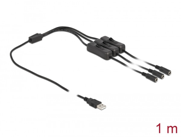 DeLOCK Kabel USB Typ-A Stecker zu 3 x DC 5,5 x 2,1 mm Buchse mit Schalter 1 m (86798)