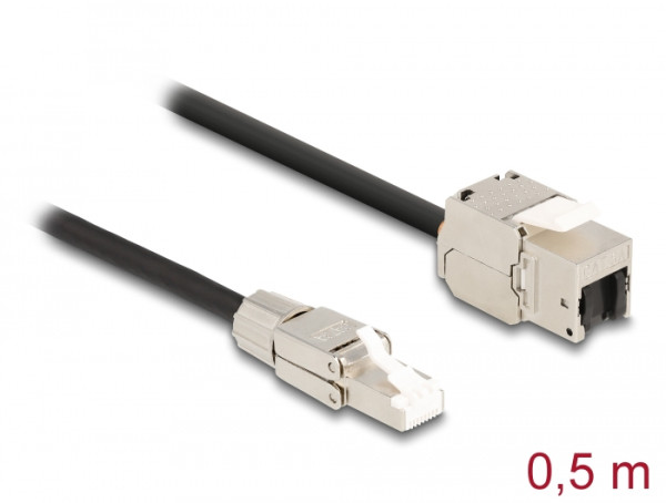DeLOCK Kabel RJ45 Stecker feldkonfektionierbar zu Keystone Modul RJ45 Buchse Cat.6A 50 cm (87204)