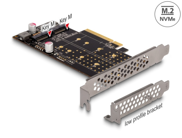 DeLOCK PCI Express x8 Karte zu 2 x intern NVMe M.2 Key M - Bifurcation - Low Profile Formfaktor (89837)