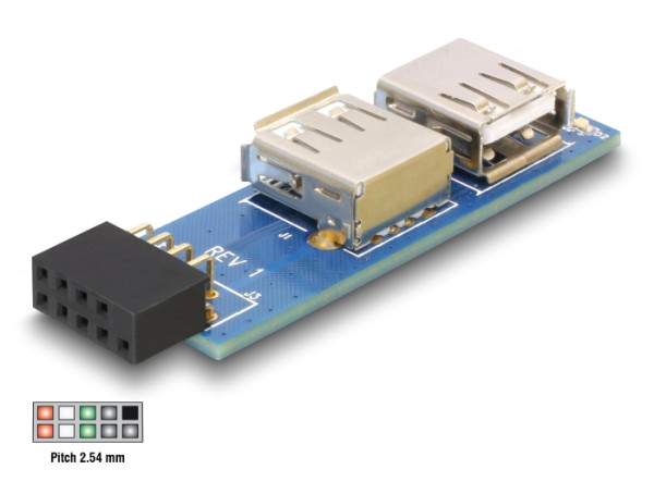 DeLOCK 9-pin 2.54 mm/2 x USB 2.0 1 x 9-pin 2.54 mm 2 x USB 2.0-A Schwarz, Blau, Silber (41820)