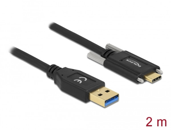 DeLOCK SuperSpeed USB USB 3.2 Gen 2 Kabel Typ-A Stecker zu USB Type-C Stecker mit Schrauben seitlich 2 m (84019)