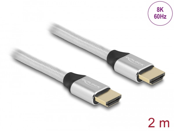 DeLOCK Ultra High Speed HDMI Kabel 48 Gbps 8K 60 Hz silber 2 m zertifiziert (85367)
