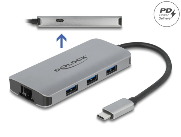 DeLOCK USB 3.2 Gen 1 Hub mit 4 Ports und Gigabit LAN und PD (63252)